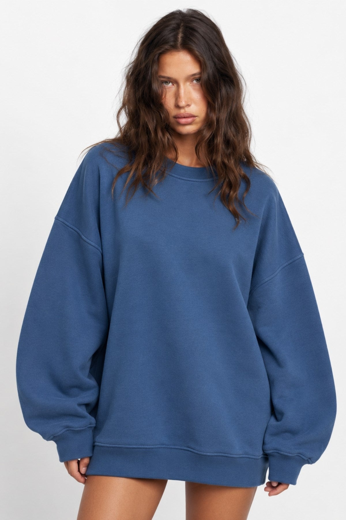 Kadın Oversize Sweatshirt Paris 3D Baskılı Marine – Bisiklet Yaka, Kol ve Sırt Baskılı, 3 İplik