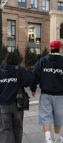 Unisex Oversize Hoodie Not You Again Baskılı Lacivert – Kapüşonlu, Kanguru Cepli, 3 İplik Şardonlu 