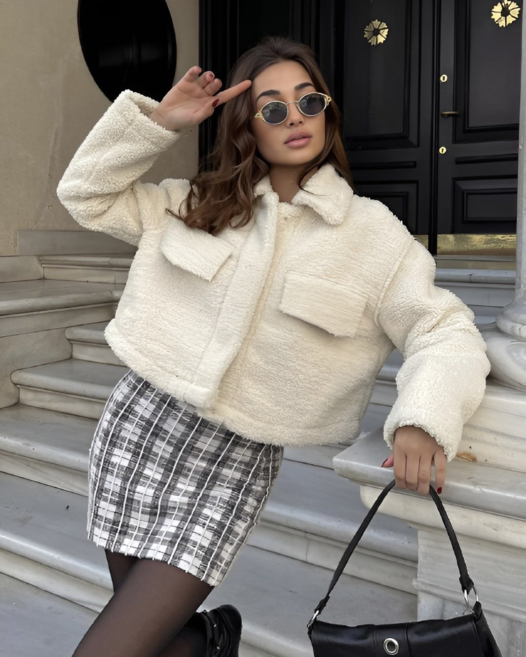 Sherpa Kumaş Crop Mont