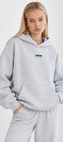 Kadın Oversize Hoodie Amore Baskılı Gri Melanj – Kapüşonlu, Kanguru Cepli, 3 İplik Şardonlu Polar