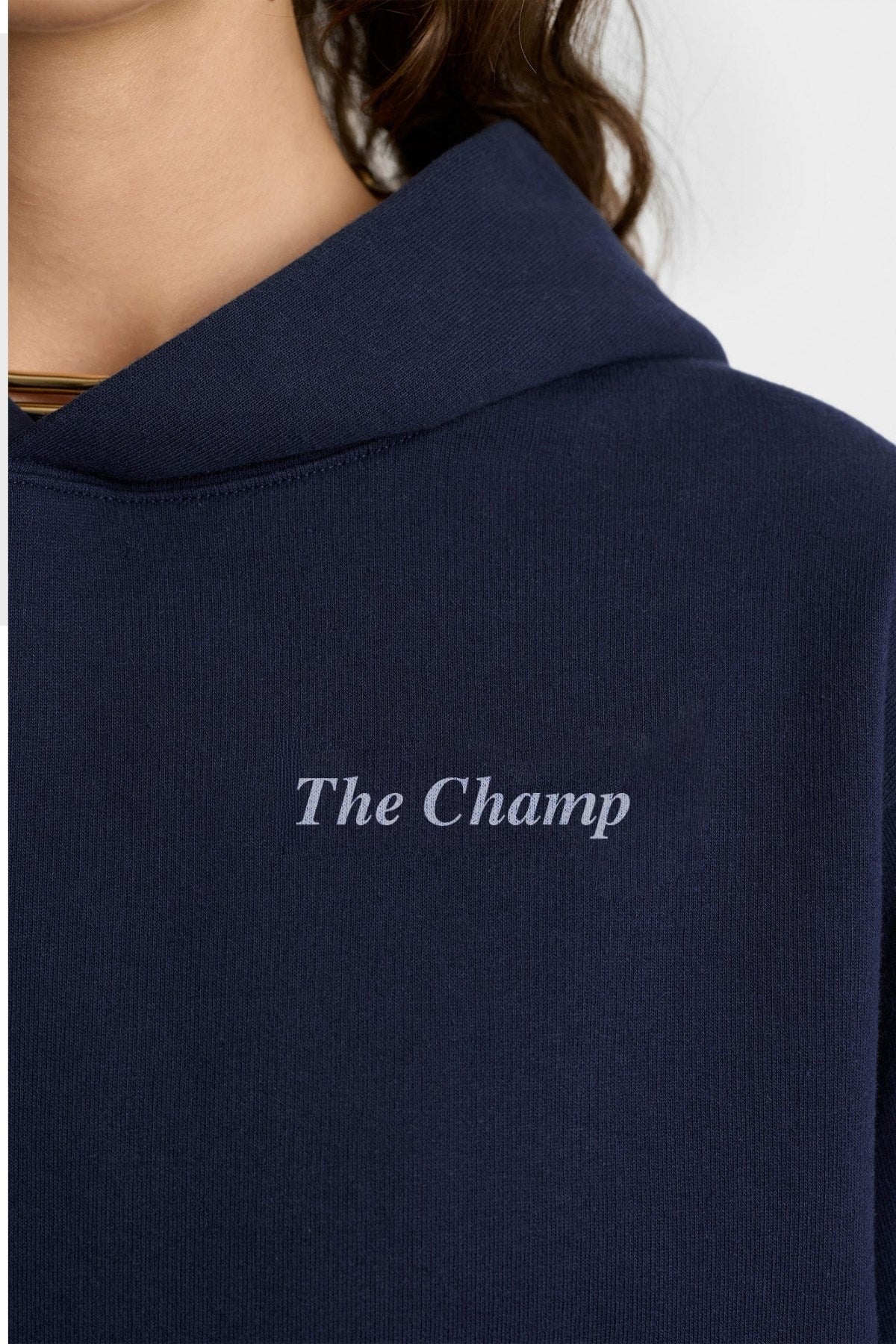 Unisex Lacivert Kapüşonlu Sweatshirt – The Champ Armalı, 3 İplik Şardonlu, Şehir ve Kolej Stili