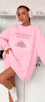 Kadın Oversize Sweatshirt Elbise Sweet Mood Baskılı Pembe – Bisiklet Yaka, 3 İplik Şardonlu Polar