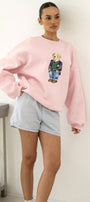 Kadın Oversize Sweatshirt Ivy Bear Baskılı Pembe – Bisiklet Yaka, 3 İplik Şardonlu