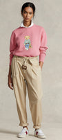 Kadın Oversize Sweatshirt Weekend Bear Baskılı Pembe – Bisiklet Yaka, 3 İplik Şardonlu