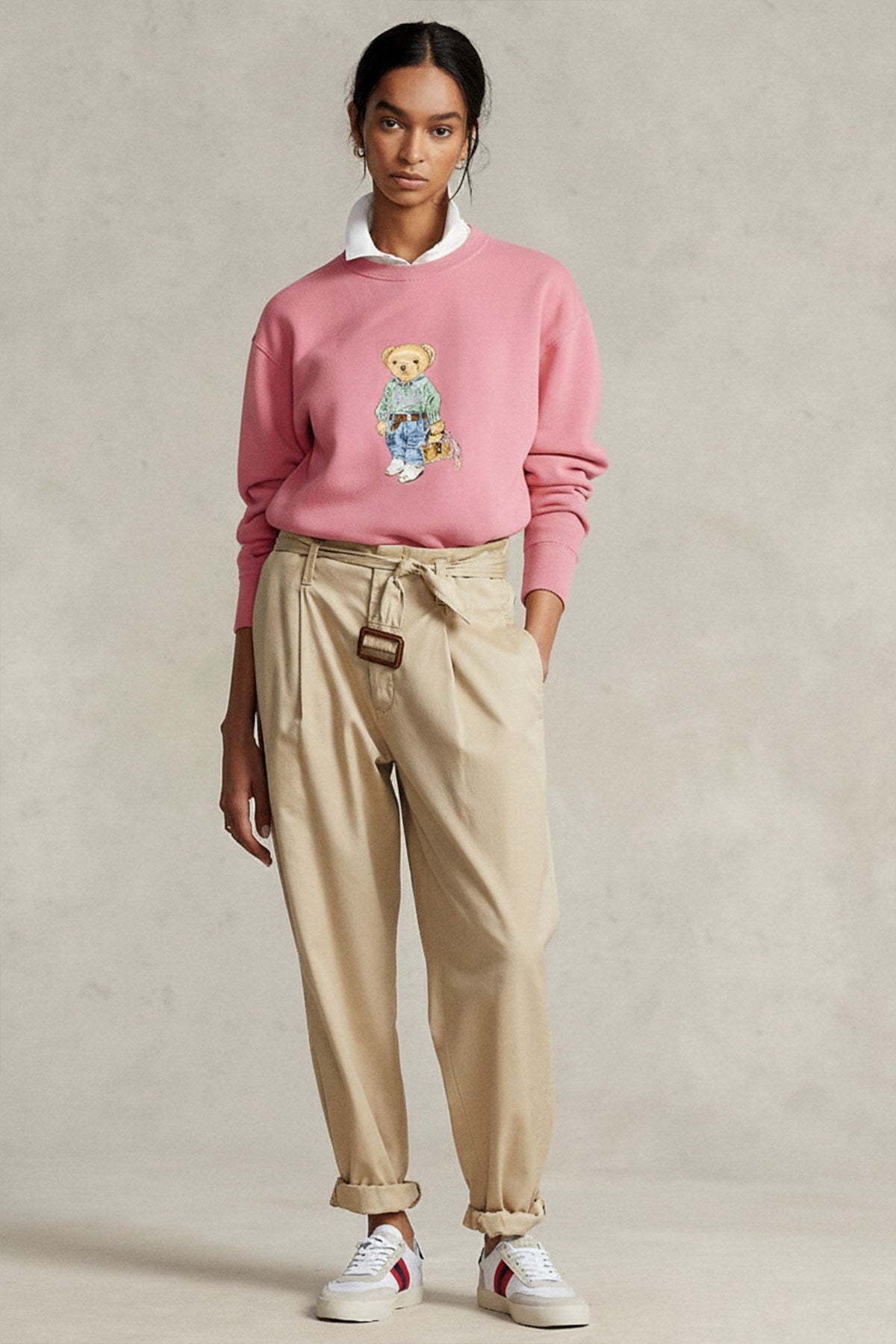 Kadın Oversize Sweatshirt Weekend Bear Baskılı Pembe – Bisiklet Yaka, 3 İplik Şardonlu