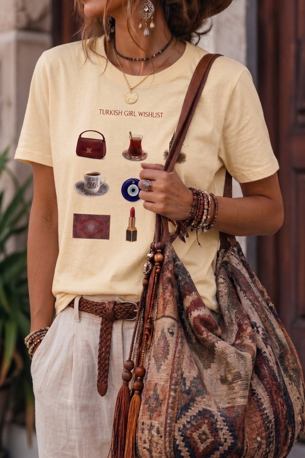 Kadın Oversize Tişört Turkish Girl Wishlist Baskılı Sarı – Bisiklet Yaka, Rahat Kalıp, %100 Pamuk