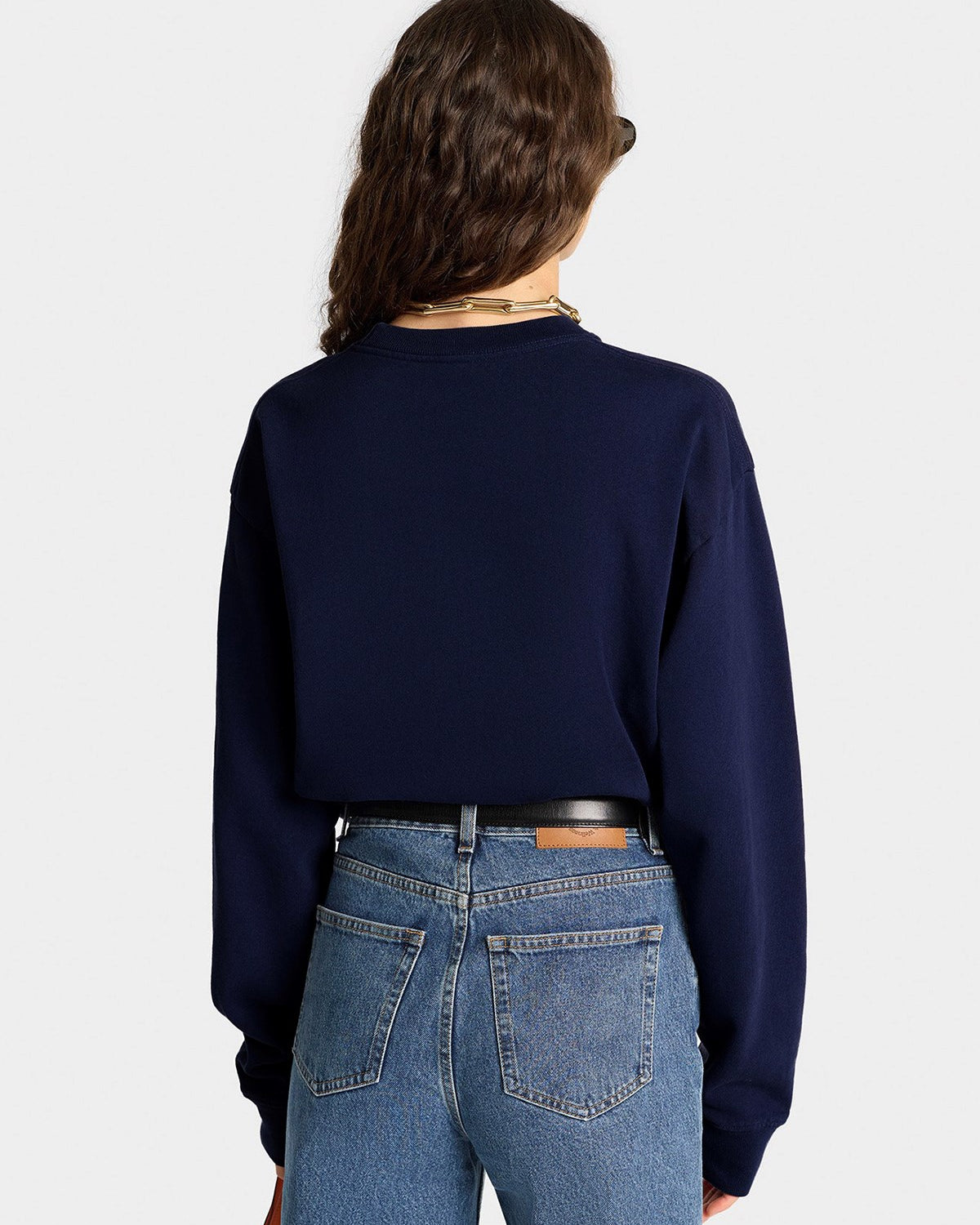 Kadın Oversize Sweatshirt Pembe Kurdele Baskılı Lacivert – Bisiklet Yaka, 3 İplik Şardonlu Polar
