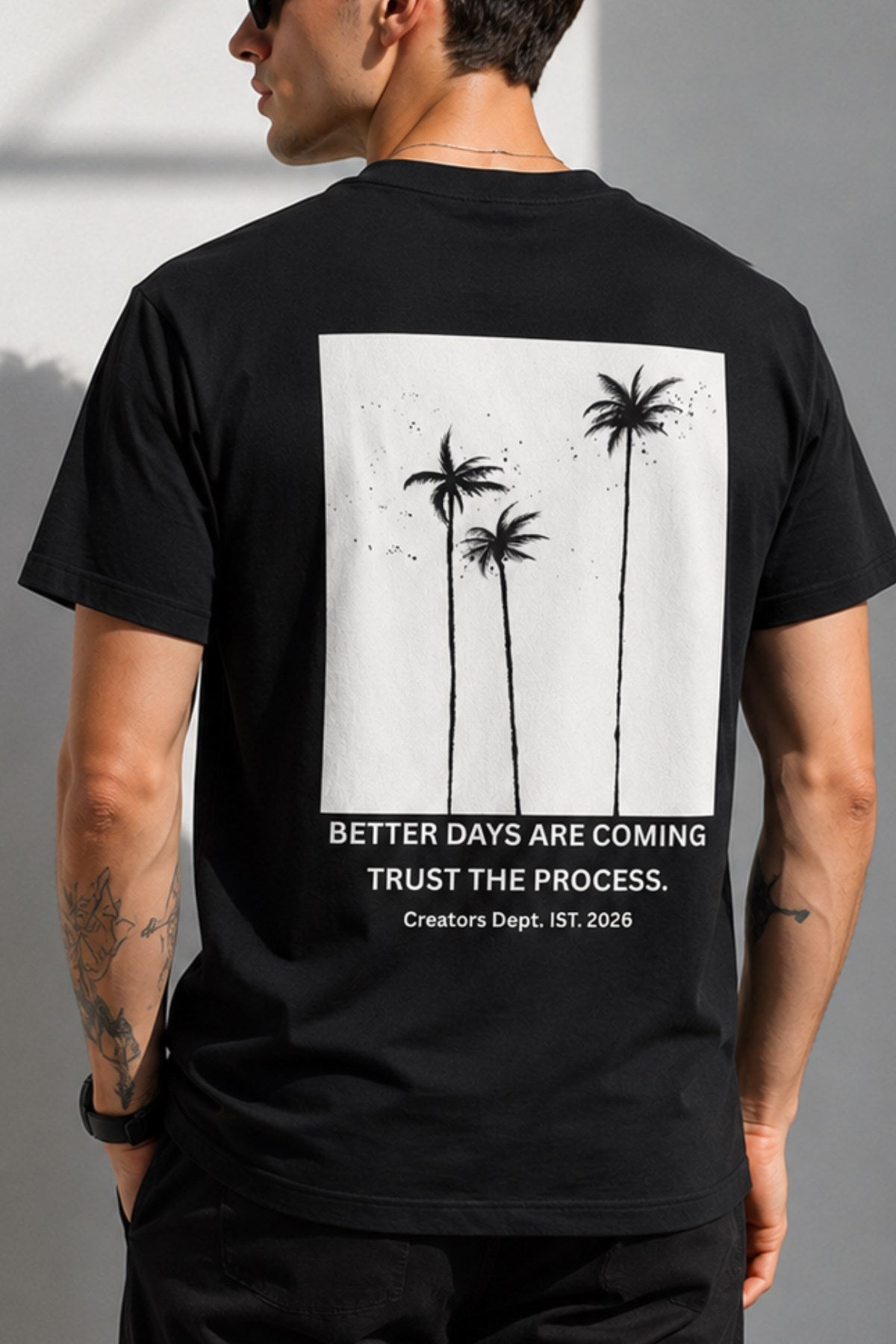 Erkek Oversize Tişört Better Days Are Coming Baskılı Siyah – Bisiklet Yaka, Rahat Kalıp, %100 Pamuk