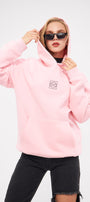 Kapüşonlu İçi Polar Taş Baskılı Pembe Oversize Hoodie Sweatshirt