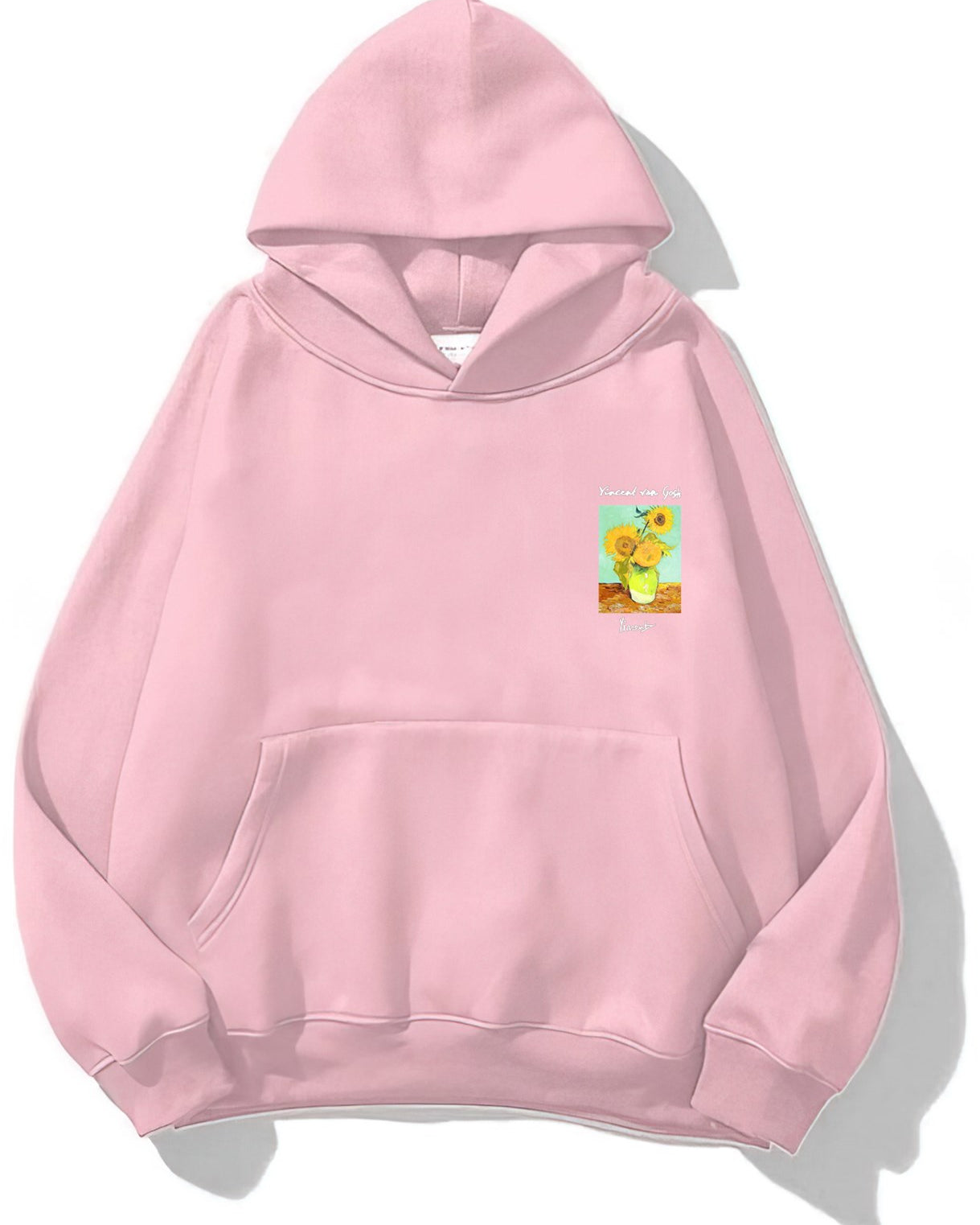 Kapüşonlu İçi Polar Vincent Van Gogh Baskılı Pembe Unisex Hoodie Sweatshirt