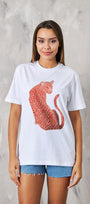 Leopar Tasarım Baskılı Beyaz Kadın T-shirt