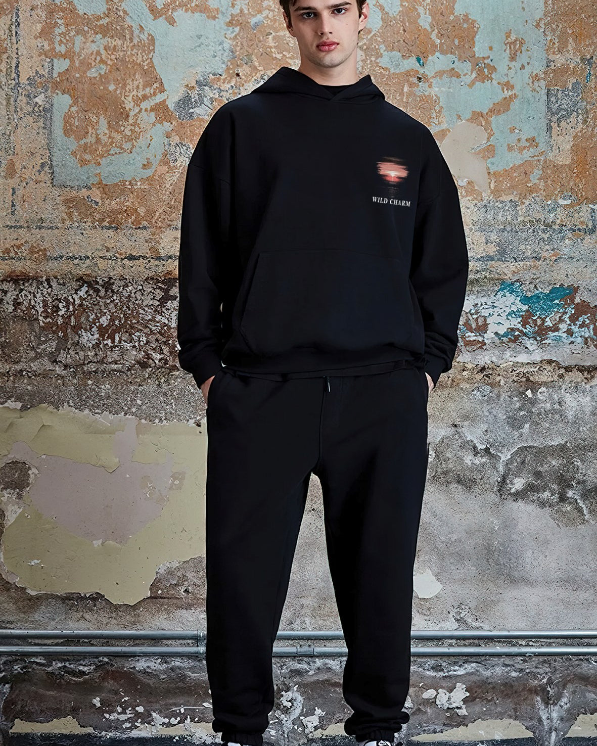 Kapüşonlu İçi Polar Wıld Charm Baskılı Siyah Unisex Hoodie Sweatshirt