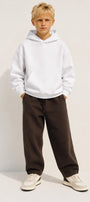 Erkek Çocuk Oversize Basic Hoodie Sweatshirt Beyaz – Kapüşonlu, Kanguru Cepli, 3 İplik Polar