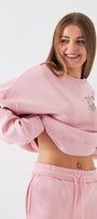 Kadın Oversize Sweatshirt Piglet Bloom Baskılı Pembe – Bisiklet Yaka, 3 İplik Şardonlu Polar