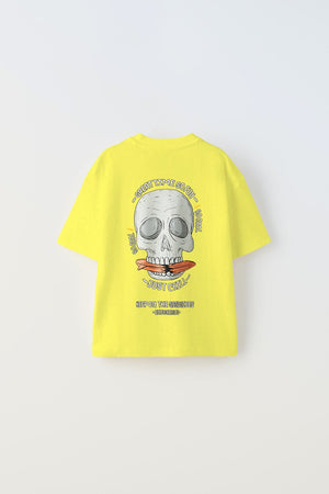 Great Time So Fun Yazılı Kuru Kafa Tasarım Baskılı Sarı Çocuk T-Shirt