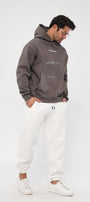 Kapüşonlu İçi Polar MM75 Baskılı Füme Oversize Hoodie Sweatshirt