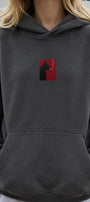 Kadın Oversize Hoodie Noir Cat Baskılı Füme – Kapüşonlu, Kanguru Cepli, 3 İplik Şardonlu Polar