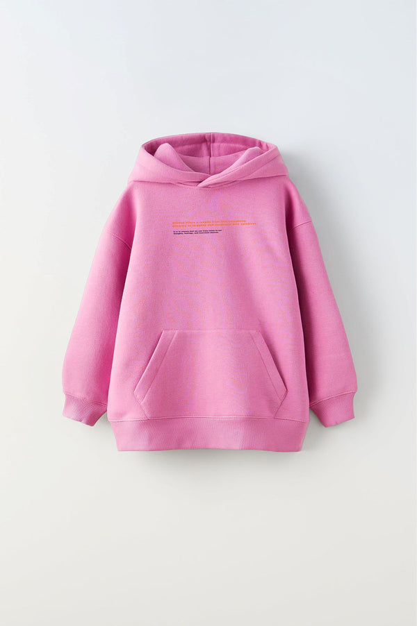 Kapüşonlu İçi Polar Art Work Heykel Baskılı Pembe Unisex Çocuk Hoodie Sweatshirt