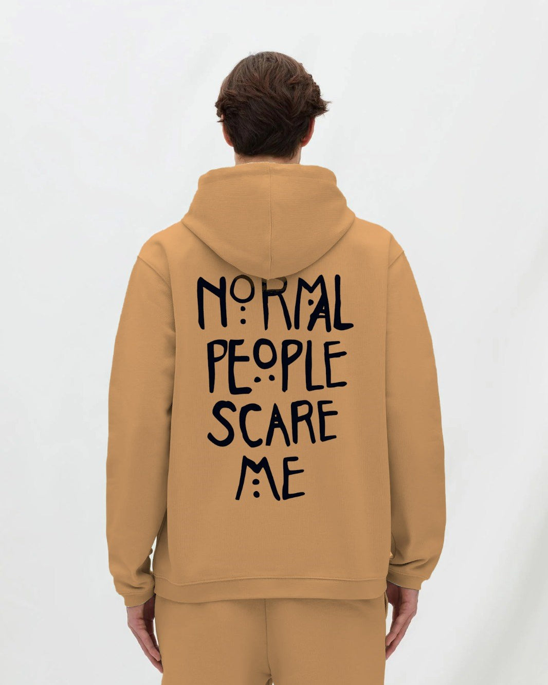 Kapüşonlu İçi Polar Normal People Scare Me Baskılı Bej Unisex Hoodie Sweatshirt