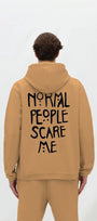 Kapüşonlu İçi Polar Normal People Scare Me Baskılı Bej Unisex Hoodie Sweatshirt