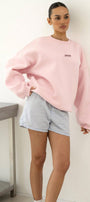 Kadın Oversize Sweatshirt AMORE Pembe – Bisiklet Yaka, 3 İplik Şardounlu Polar