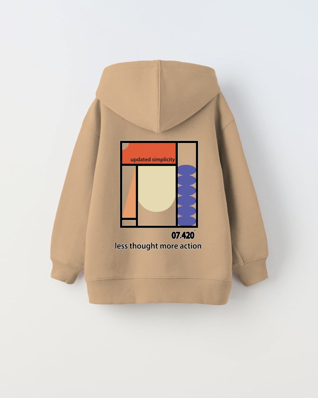 Kapüşonlu İçi Polar Updated Simplicity Baskılı Bej Unisex Çocuk Hoodie Sweatshirt