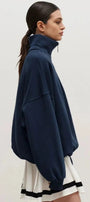 Kadın Gri Yarım Fermuarlı Ceket Sweatshirt 3 İplik Şardonlu Oversize Kesim