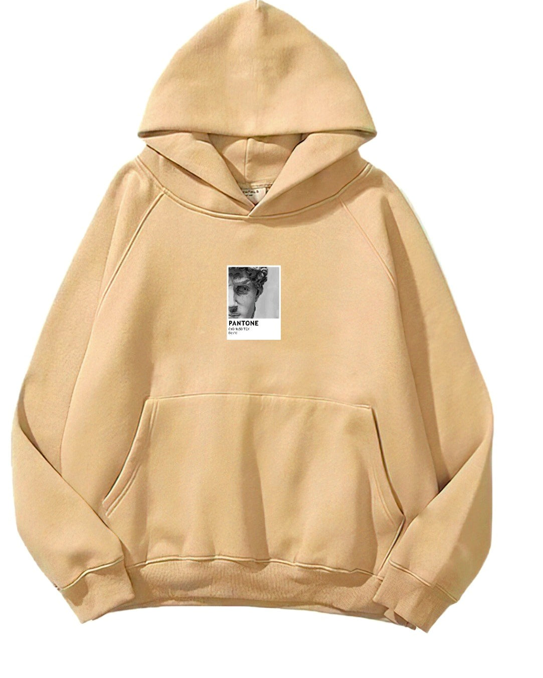 Kapüşonlu İçi Polar David Baskılı Bej Unisex Oversize Hoodie Sweatshirt