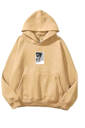 Kapüşonlu İçi Polar David Baskılı Bej Unisex Oversize Hoodie Sweatshirt