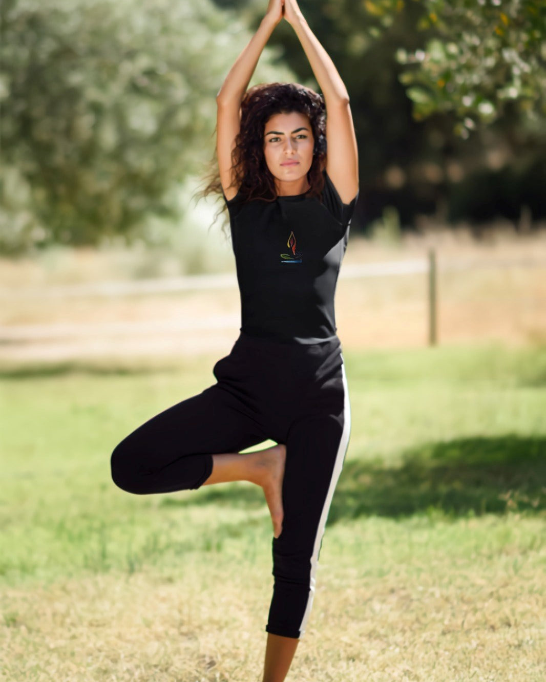Brush Yoga Art Tasarım Baskılı Siyah Kadın T-shirt