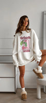 Kadın Oversize Sweatshirt Elbise Grinch Mode Baskılı Beyaz – Bisiklet Yaka, 3 İplik Şardonlu Polar