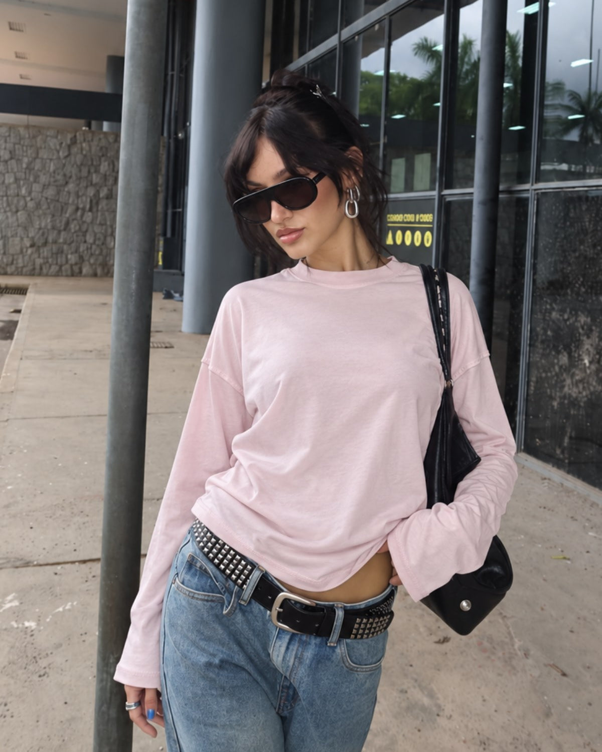 Kadın Regular Fit Uzun Kollu Tişört Basic Pembe – Bisiklet Yaka, %100 Pamuk, Düşük Omuz