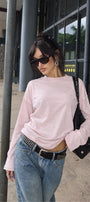 Kadın Regular Fit Uzun Kollu Tişört Basic Pembe – Bisiklet Yaka, %100 Pamuk, Düşük Omuz