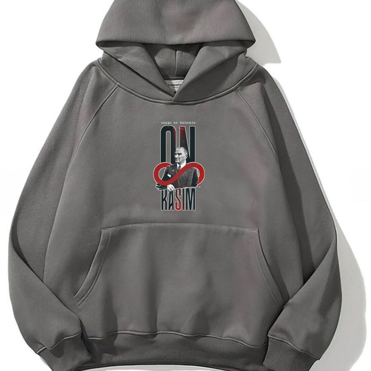 Kapüşonlu İçi Polar Kemal Atatürk 10 Kasım Baskılı Füme Unisex Hoodie Sweatshirt