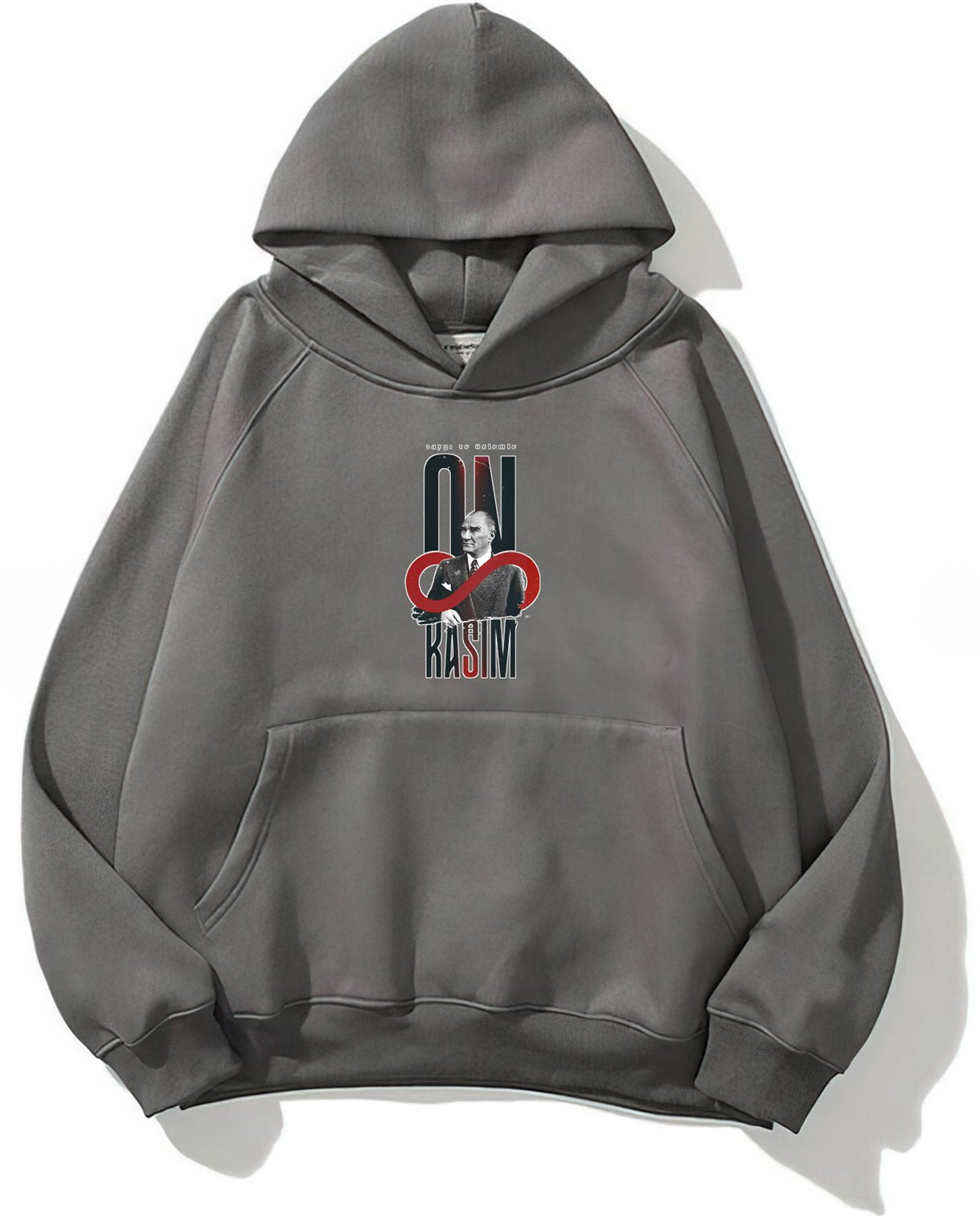 Kapüşonlu İçi Polar Kemal Atatürk 10 Kasım Baskılı Füme Unisex Hoodie Sweatshirt