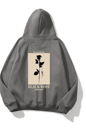 Kapüşonlu İçi Polar Black Rose Baskılı Füme Unisex Hoodie Sweatshirt