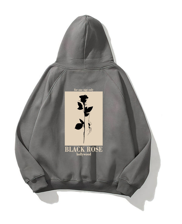 Kapüşonlu İçi Polar Black Rose Baskılı Füme Unisex Hoodie Sweatshirt