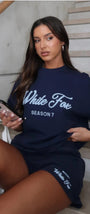 White Fox Baskılı  Kadın Rahat Kalıp Çift Çepli Şort Lacivert