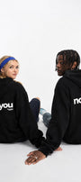 Unisex Oversize Hoodie Not You Again Baskılı Siyah – Kapüşonlu, Kanguru Cepli, 3 İplik Şardonlu 