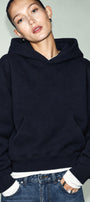 Kadın Oversize Hoodie Cry First Baskılı Lacivert – Kapüşonlu, Kanguru Cepli, 3 İplik Şardonlu Polar