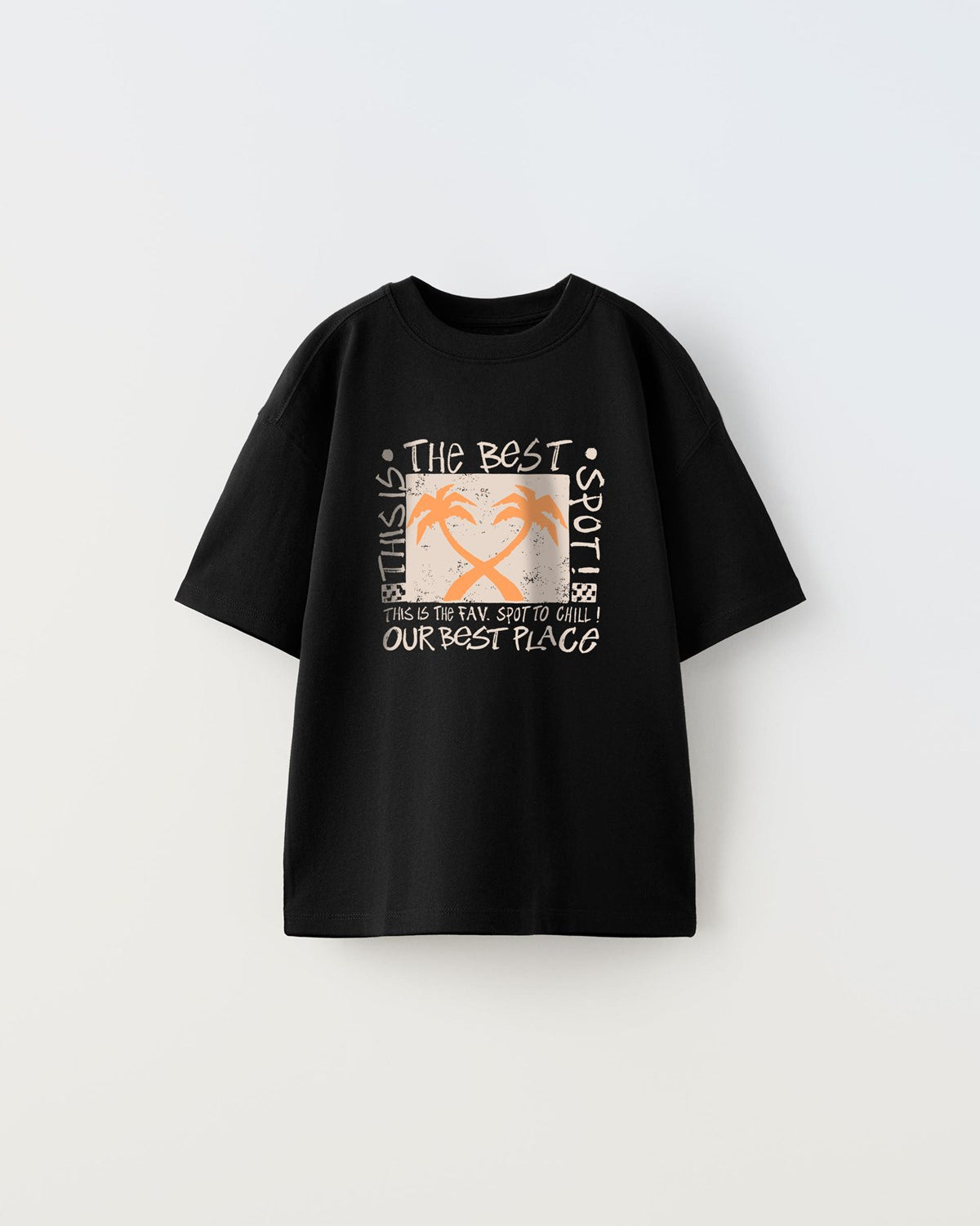 The Best Yazılı Palmiye Tasarım Baskılı Siyah Çocuk T-Shirt