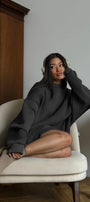 Kadın Oversize Sweatshirt Elbise Basic Füme – Bisiklet Yaka, 3 İplik Şardonlu Polar