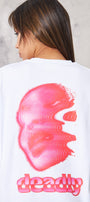 Deadly Yazılı Yüz Tasarım Baskılı Beyaz Kadın T-Shirt