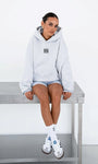 Gri Melanj Unisex Yüksek Baskılı Kapüşonlu Kanguru Cepli Oversize Hoodie