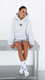 Gri Melanj Unisex Yüksek Baskılı Kapüşonlu Kanguru Cepli Oversize Hoodie