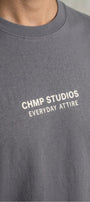 Kadın Oversize Tişört CHMP STUDIOS Baskılı Füme – Bisiklet Yaka, %100 Pamuk Compact Süprem 24/1