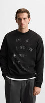 Bisiklet Yaka İçi Polar Life Story Yazı Baskılı Füme Oversize Sweatshirt