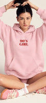 Kadın Oversize Hoodie 90’s Girl Baskılı Pembe – Kapüşonlu, Kanguru Cepli, 3 İplik Polar