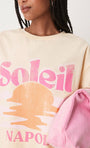 Kadın Sarı Oversize Soleil Yazılı Yazlık Güneş Desenli Tişört