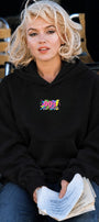 Kadın Oversize Hoodie 90’s Vibe Baskılı Siyah - Kapüşonlu, Kanguru Cepli, 3 İplik Polar